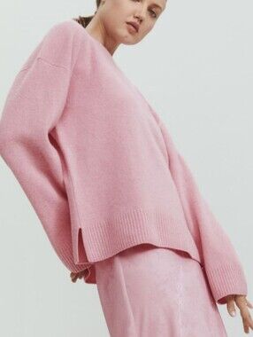 Reformation Enda Regenerative Wool Sweater Oversized Pullover Pink Side Slits M
